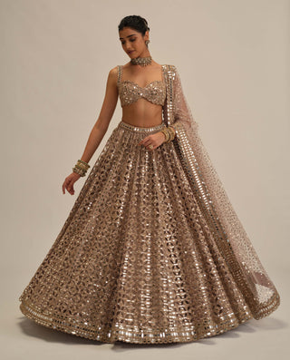 Ash pink circular cutwork lehenga set