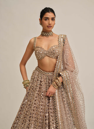 Ash pink circular cutwork lehenga set