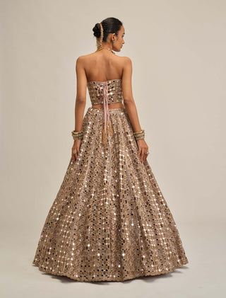 Ash pink circular cutwork lehenga set
