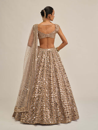 Ash pink dense mirror cutwork lehenga set