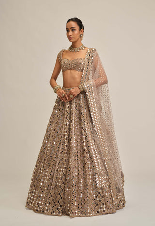 Ash pink dense mirror cutwork lehenga set