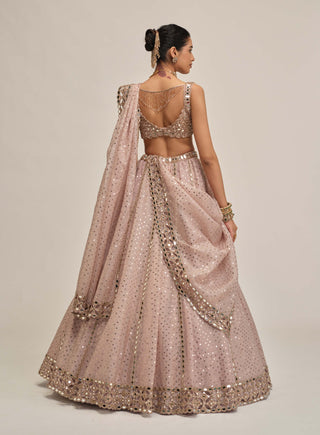 Ash pink linear mirror sequin lehenga set