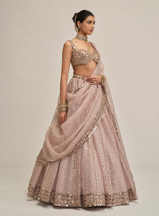 Ash pink linear mirror sequin lehenga set