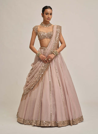 Ash pink linear mirror lehenga set