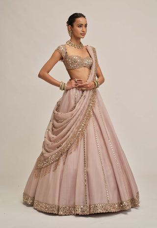 Ash pink linear mirror lehenga set