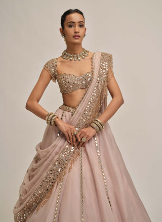 Ash pink linear mirror lehenga set