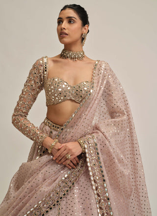 Ash pink cutwork sleeve lehenga set