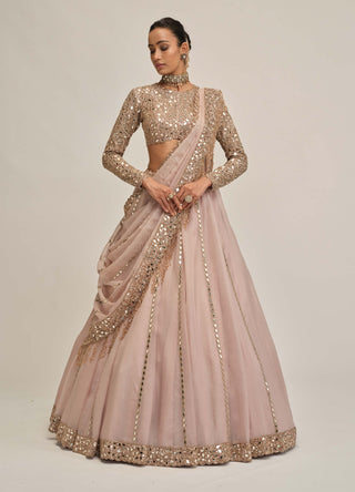 Ash pink full-sleeve lehenga set