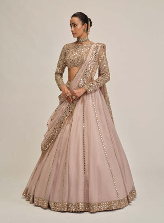Ash pink full-sleeve lehenga set