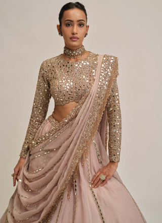 Ash pink full-sleeve lehenga set