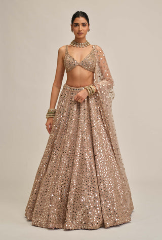Ash pink mirror embroidered lehenga set
