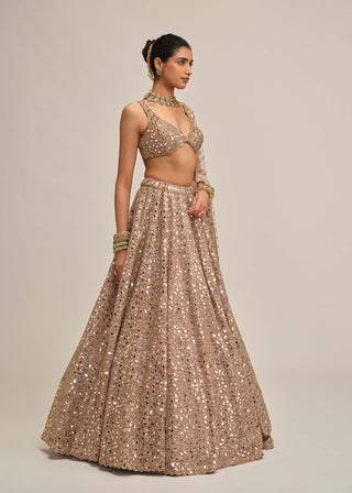 Ash pink mirror embroidered lehenga set
