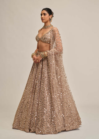 Ash pink mirror embroidered lehenga set