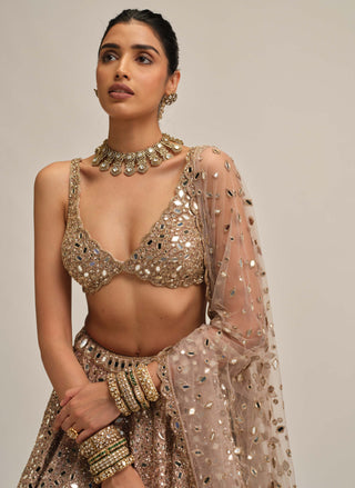 Ash pink mirror embroidered lehenga set