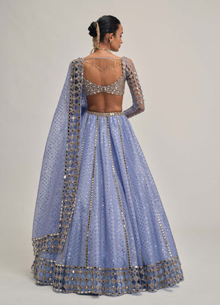 Dew blue cutwork sleeve lehenga set