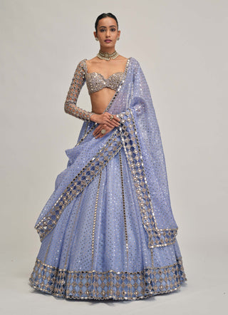Dew blue cutwork sleeve lehenga set