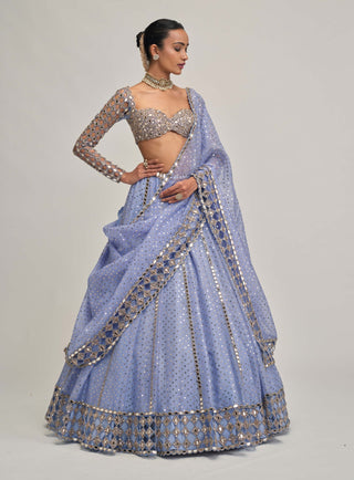 Dew blue cutwork sleeve lehenga set