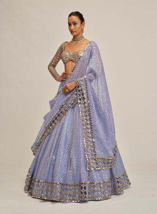 Dew blue cutwork sleeve lehenga set