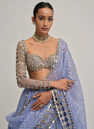 Dew blue cutwork sleeve lehenga set