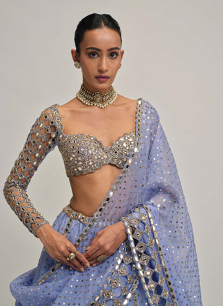Dew blue cutwork sleeve lehenga set