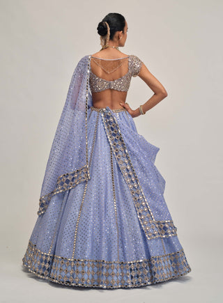 Dew blue sequin embroidered lehenga set