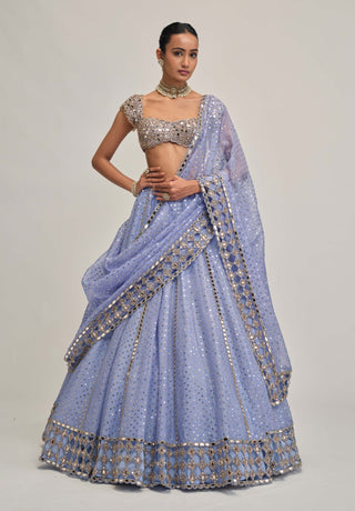 Dew blue sequin embroidered lehenga set