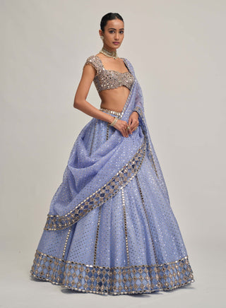 Dew blue sequin embroidered lehenga set
