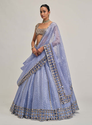 Dew blue sequin embroidered lehenga set