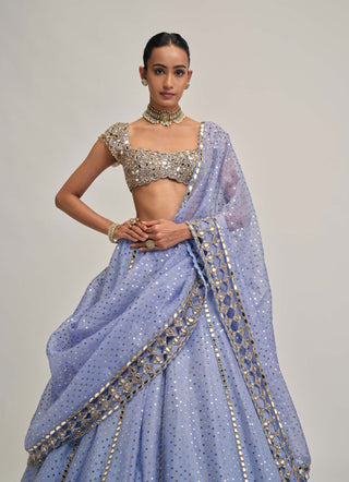 Dew blue sequin embroidered lehenga set