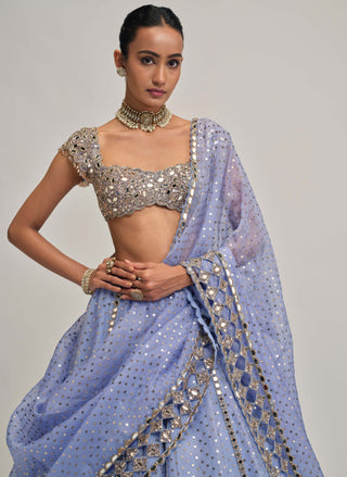 Dew blue sequin embroidered lehenga set
