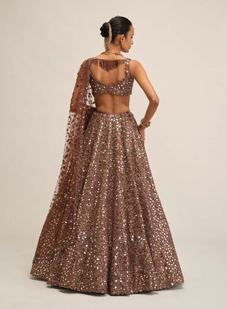 Deep beige mirror embroidered lehenga set
