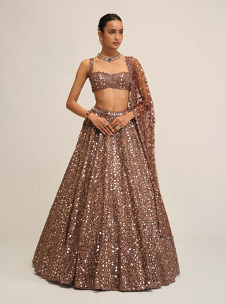 Deep beige mirror embroidered lehenga set