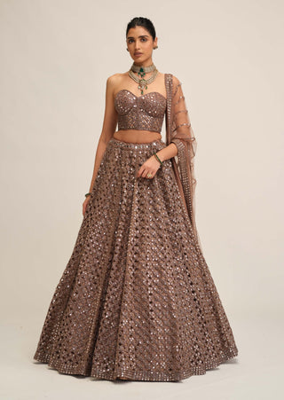 Deep beige flower cutwork lehenga set