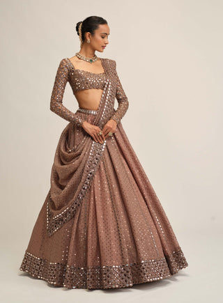 Deep beige sequin embroidered lehenga set