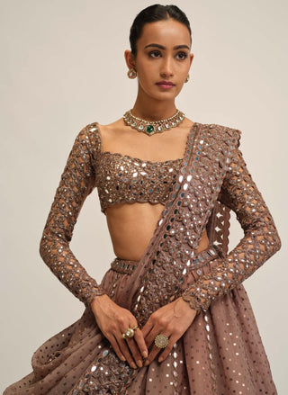 Deep beige sequin embroidered lehenga set