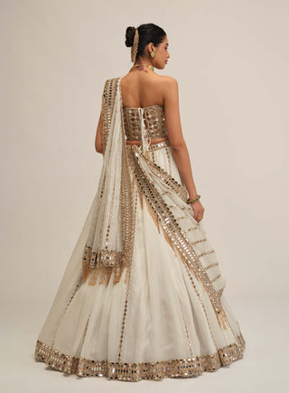 Off white linear lehenga corset set