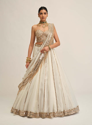 Off white linear lehenga corset set