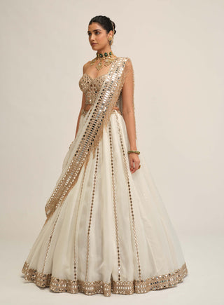 Off white linear lehenga corset set