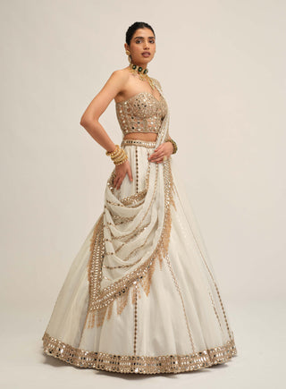 Off white linear lehenga corset set