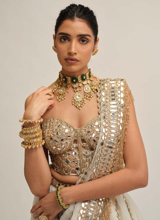 Off white linear lehenga corset set