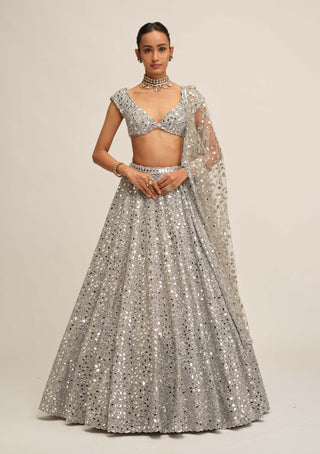 Silver mirror lehenga set