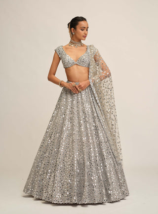 Silver mirror lehenga set