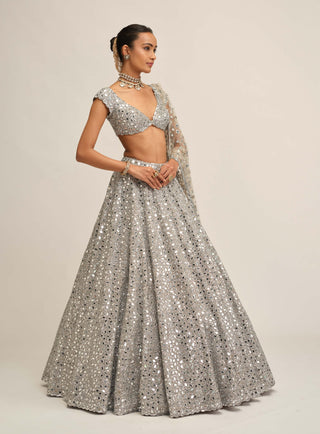 Silver mirror lehenga set