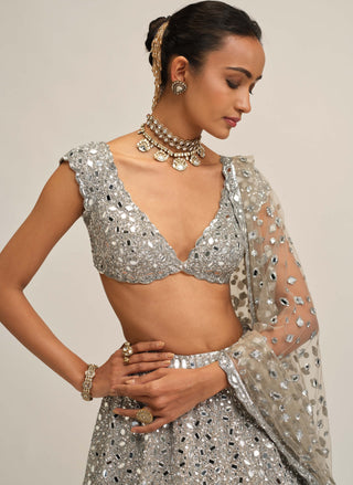 Silver mirror lehenga set