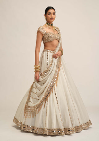 Off white linear lehenga set