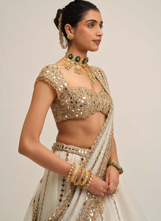 Off white linear lehenga set