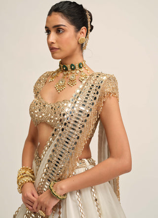 Off white linear lehenga set