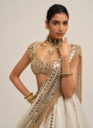Off white linear lehenga set