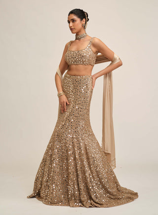 Light beige fishcut lehenga set