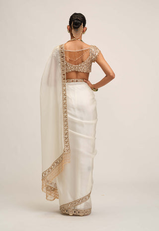 Off white cutwork border sari set